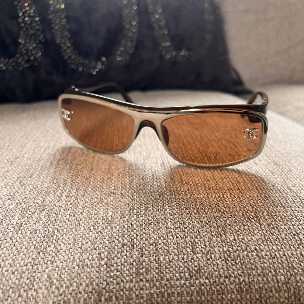 Chanel Rhinestone Brown and Silver Women's Sunglasses - Picture 6 of 8